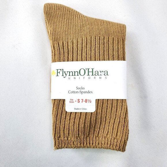 Flynn O'Hara Accessories - Flynn OHara Beige Crew Socks S 7-8.5 Cotton-Spandex Blend Uniform Made In China
